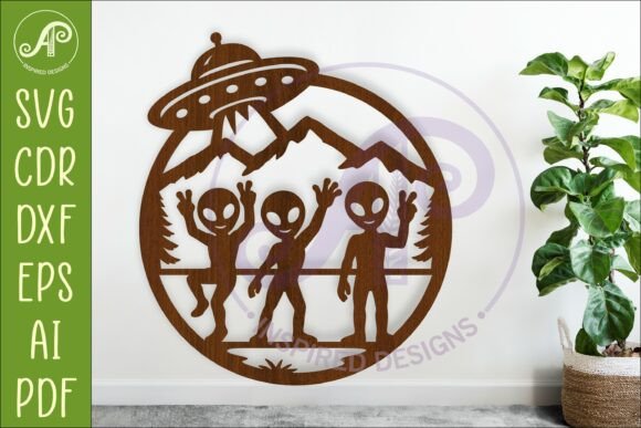 Alien Wall Art UFO Sign Laser Cut File