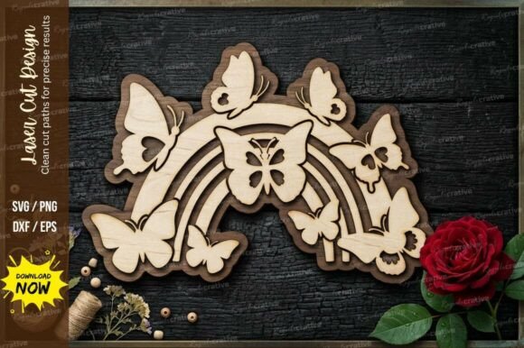 Butterfly Rainbow Frame Laser Cut Svg: A Creative Design Asset