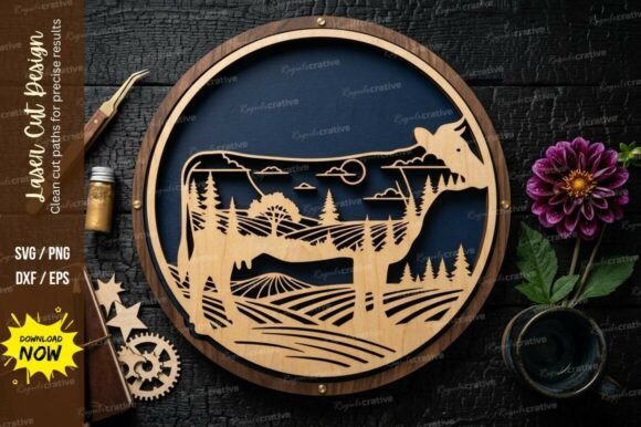 Cow Farm Landscape Laser Cut Svg Cutting Design