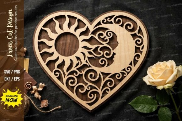 Create Celestial Art with Sun Moon Heart Frame Laser SVG
