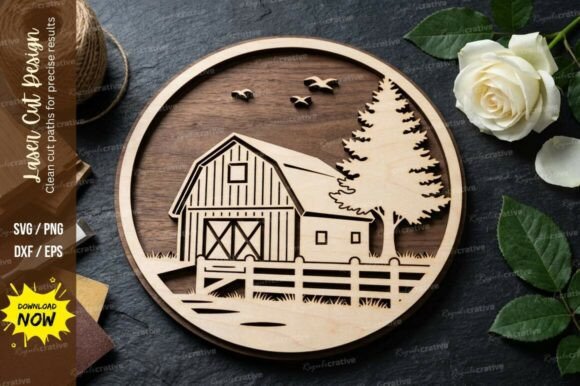 Farmhouse Charm in a Circle: Laser Cut SVG Design
