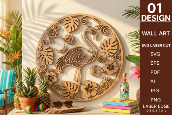 Flamingo Summer Wall Art Laser Cut SVG