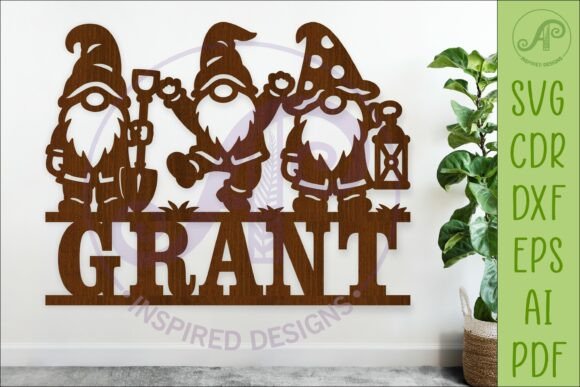 Gnome Family Garden Name Sign SVG for Laser Cutting