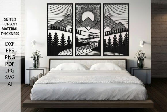 Laser Cut Mountain Sunrise Wall Art Set