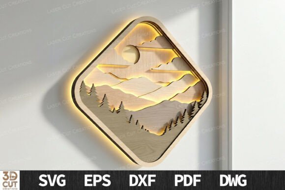 Mountain Sunset Layered Wall Art SVG