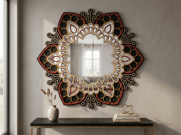 Multilayer Mandala Mirror Design: Elegant 3D Wall Décor