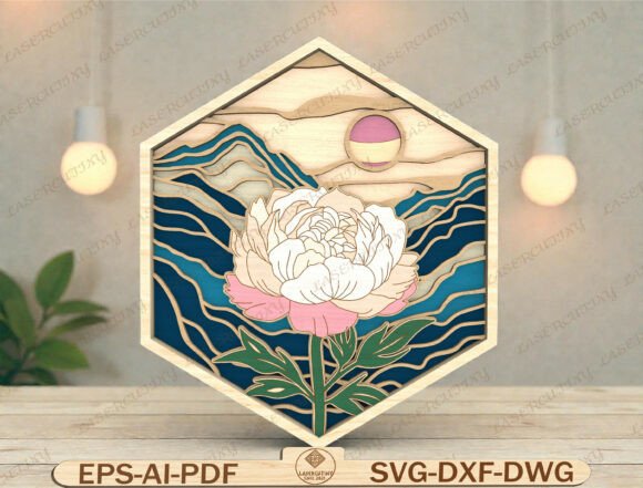 Peony Hexagon Flower Wall Art: A Laser Cut Design