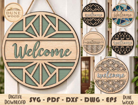 Round Welcome Sign Laser Cut File