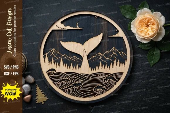 Whale Mountain Scene Laser Cut Svg: A Premium Design Asset